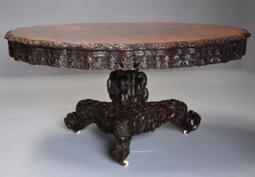 fig 3. Large highly decorative 19th century Anglo Indian padouk centre table of circular form
