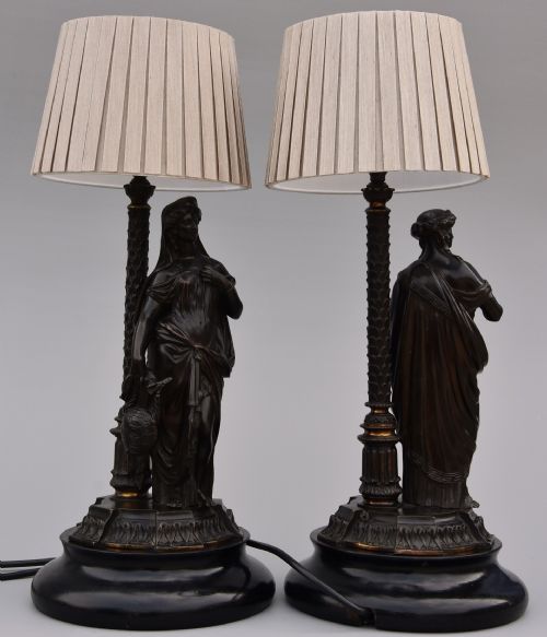 fig 2. Decorative pair of late 19thc bronze table lamps in the form of Classical Grecian figures