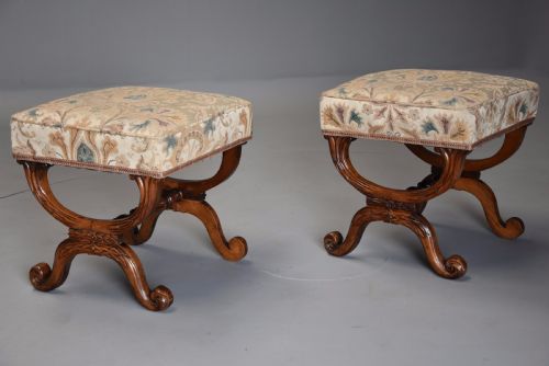 Pair of 19th Century William IV Rosewood X Frame Upholstered stools