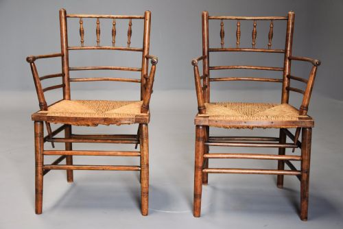 fig 1. Pair of late 19th century ash & beech Morris & Co. Sussex armchairs 