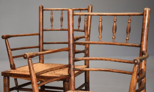 fig 2. Pair of late 19th century ash & beech Morris & Co. Sussex armchairs 