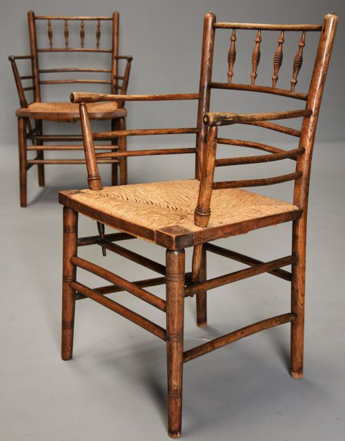 fig 3. Pair of late 19th century ash & beech Morris & Co. Sussex armchairs 