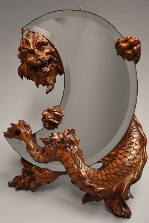 fig 1. 19th century rare & superbly carved walnut 'shishi' mirror attributed to Gabriel-Frederic Viardot