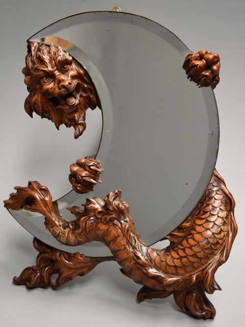 fig 3. 19th century rare & superbly carved walnut 'shishi' mirror attributed to Gabriel-Frederic Viardot