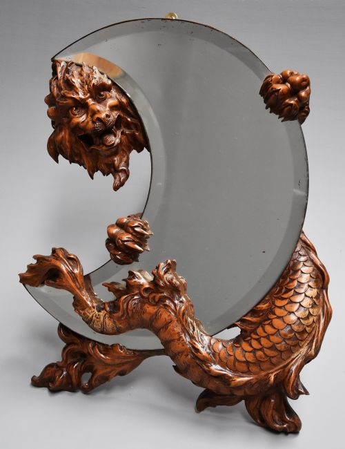 fig 4. 19th century rare & superbly carved walnut 'shishi' mirror attributed to Gabriel-Frederic Viardot