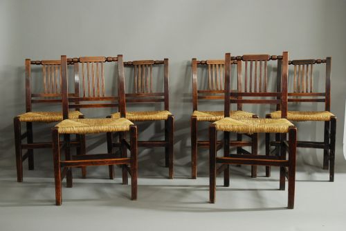 fig 1. Charming mid 19th century set of six birch & rush country chairs from the Lancashire area