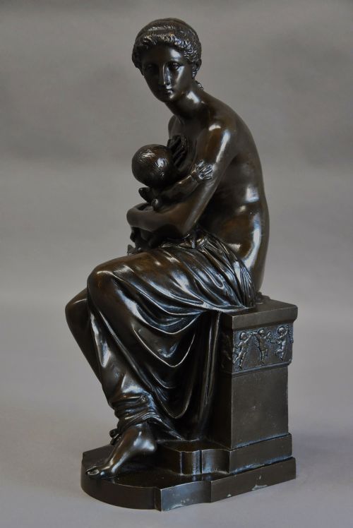 French 19thc Fine Quality Bronze Figure of Venus nursing a Child, Possibly Cupid