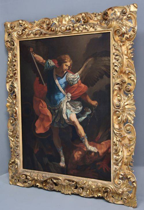 fig 1. Large 19thc Italian School oil painting 'The Archangel defeating Satan' After Guido Reni (Bologna 1577-1642) in superb gilt Florentine frame