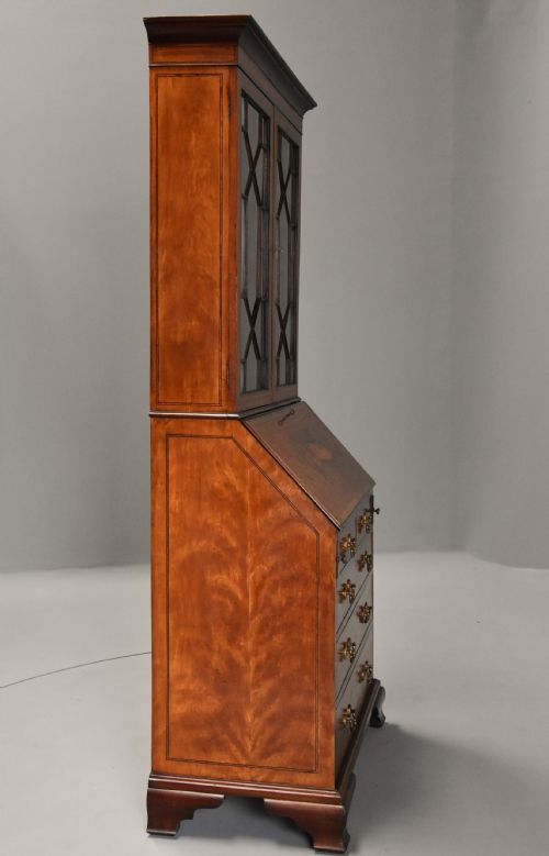 fig 4. Unusual late 19thc satinwood, mahogany & marquetry inlaid bureau bookcase of small proportions