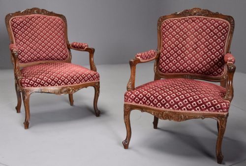 fig 2. Pair of late 19thc French walnut fauteuils in the Louis XV style with traces of original gilt
