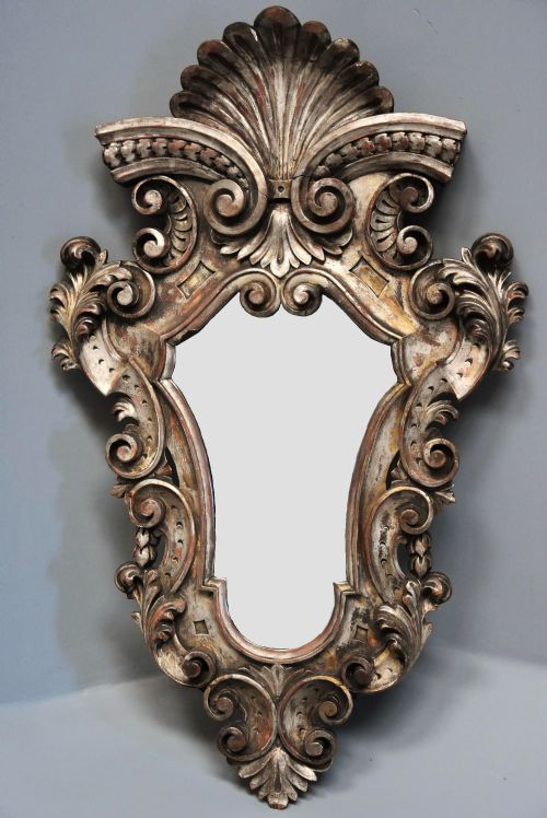 Highly Decorative Late 19th Century Italian Silver Giltwood Rococo Style Mirror