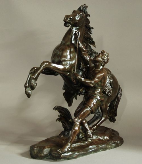 Late 19thc Fine Quality Bronze Marly Horse with Trainer, After Guillaume Coustou the Elder