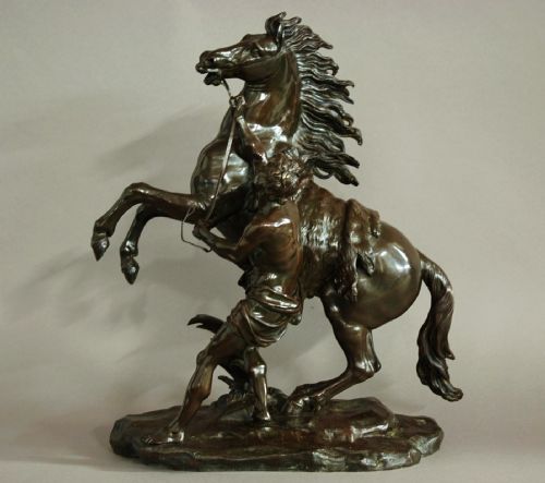 fig 1. Late 19thc fine quality bronze Marly horse with trainer, after Guillaume Coustou The Elder