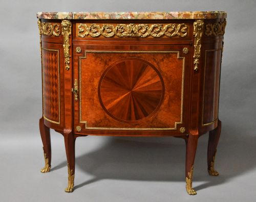 Superb Quality Early 20thc French Kingwood Commode (Or Cabinet) of Bow Form with Finely Figured Marble Top