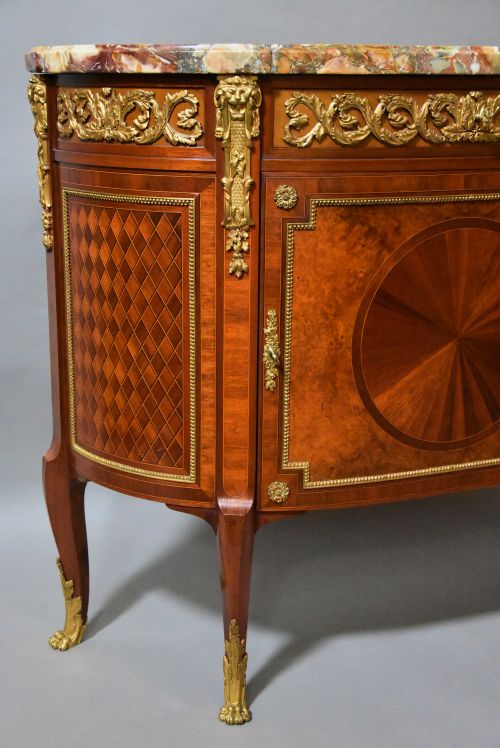 fig 2. Superb quality early 20thc French Kingwood commode (or cabinet) of bow form with finely figured marble top
