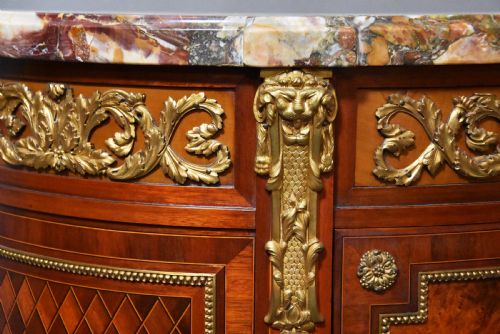 fig 3. Superb quality early 20thc French Kingwood commode (or cabinet) of bow form with finely figured marble top