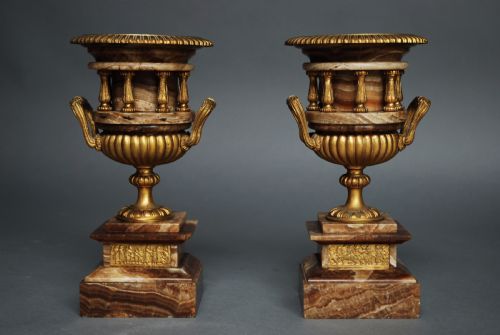 fig 1. Pair of French late 19thc fine quality onyx urns with ormolu mounts in the Classical style