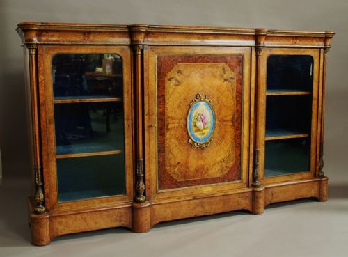 fig 1. Highly decorative late 19th century superb burr walnut & amboyna credenza