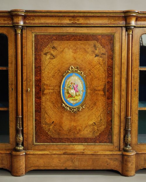 fig 3. Highly decorative late 19th century superb burr walnut & amboyna credenza