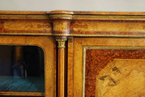 fig 4. Highly decorative late 19th century superb burr walnut & amboyna credenza