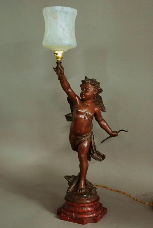 Late 19th Century French Spelter Table Lamp of Cupid