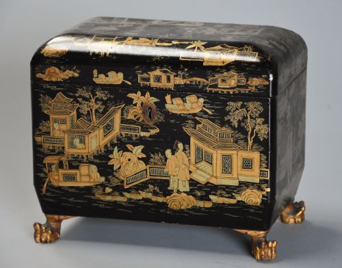 fig 1. 19th century Regency Chinoiserie style casket with lacquer and gilt decoration