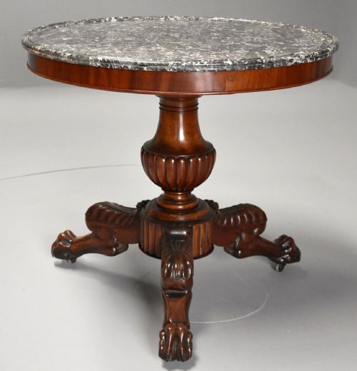 Mid 19th Century French Mahogany Gueridon Table with Original Marble Top