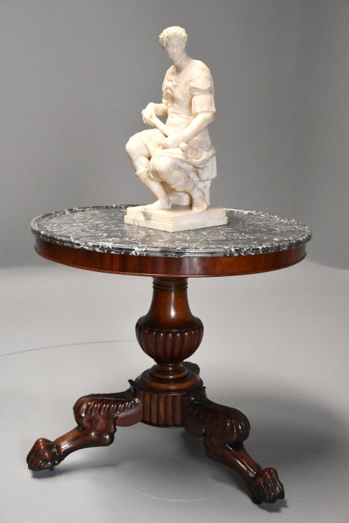 fig 1. Mid 19th century French mahogany gueridon table with original marble top