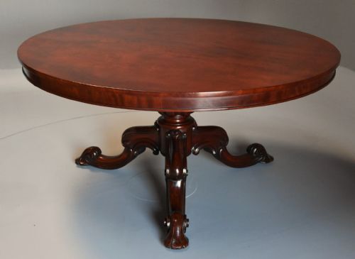 fig 1. Superb quality mid 19thc circular mahogany tilt top dining table stamped James Winter, London