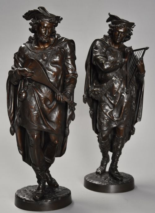 Pair of Superb Quality French 19th Century Bronze Figures of Minstrels (Or Musicians)
