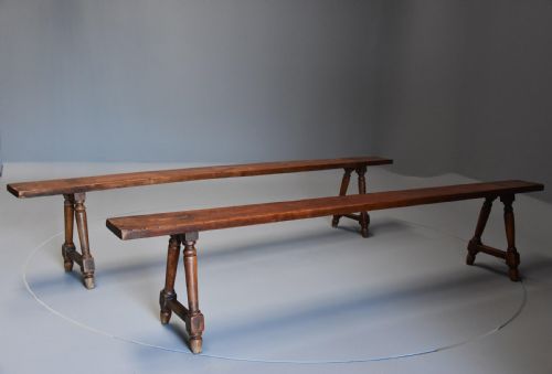 fig 1. Pair of mid 19th century French fruitwood (cherry) benches of superb patina