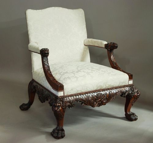 Early 20thc Georgian Style Mahogany Open Armchair of Superb Proportions in the Manner of Giles Grendey (1693-1780)