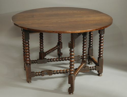 fig 1. Large 17th century oak gateleg table with bobbin turned legs