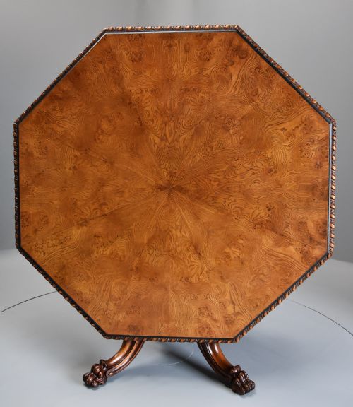 fig 1. Superb mid 19th century Irish pollard oak octagonal tilt top centre table