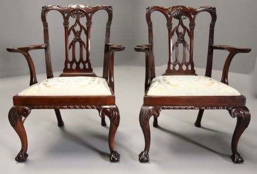 fig 1. Pair of fine quality 19thc mahogany Chippendale style armchairs stamped T WILLSON, LONDON