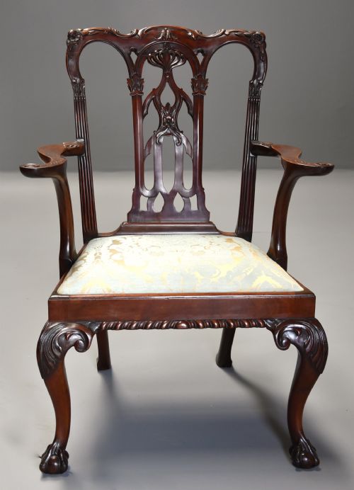 fig 4. Pair of fine quality 19thc mahogany Chippendale style armchairs stamped T WILLSON, LONDON