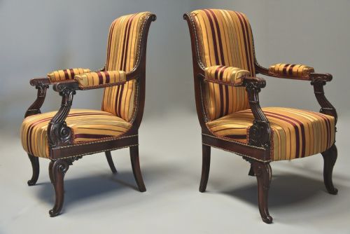 fig 2. Pair of fine quality 19th century French Empire style rosewood open armchairs