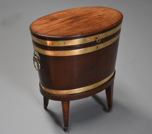Late 18th Century Mahogany & Brass Bound Oval Cellaret of Slender Proportion