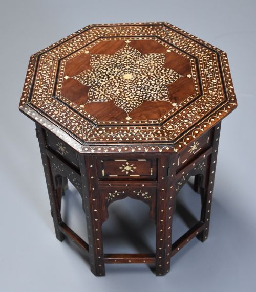 Highly Decorative 19th Century Ivory Inlaid Hardwood Anglo Indian Octagonal Table
