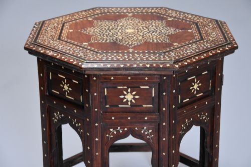 fig 2. Highly decorative 19th century ivory inlaid hardwood Anglo Indian octagonal table