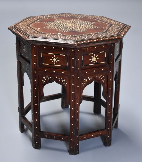 fig 3. Highly decorative 19th century ivory inlaid hardwood Anglo Indian octagonal table