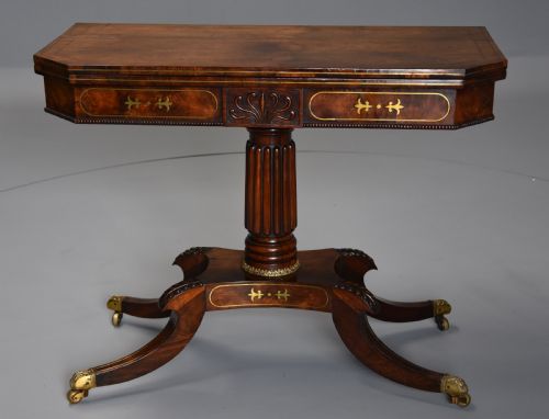 Regency Rosewood Card Table with Brass Inlaid Decoration of Superb Quality