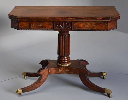 fig 1. Regency rosewood card table with brass inlaid decoration of superb quality