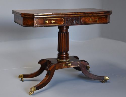 fig 2. Regency rosewood card table with brass inlaid decoration of superb quality