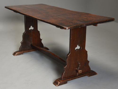 fig 1. Early 20th century Arts & Crafts oak pegged trestle table with superb patina