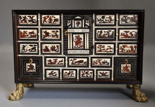 Rare 17th Century Italian Ebony, Ivory and Tortoiseshell Inlaid Table Cabinet