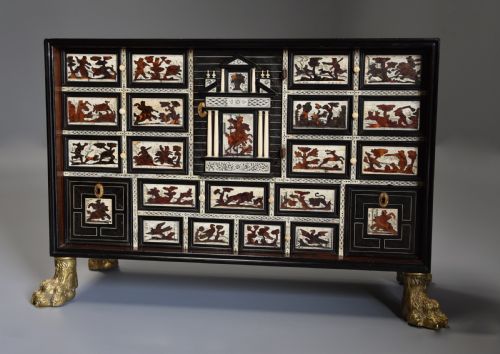 fig 1. Rare 17th century Italian ebony, ivory and tortoiseshell inlaid table cabinet