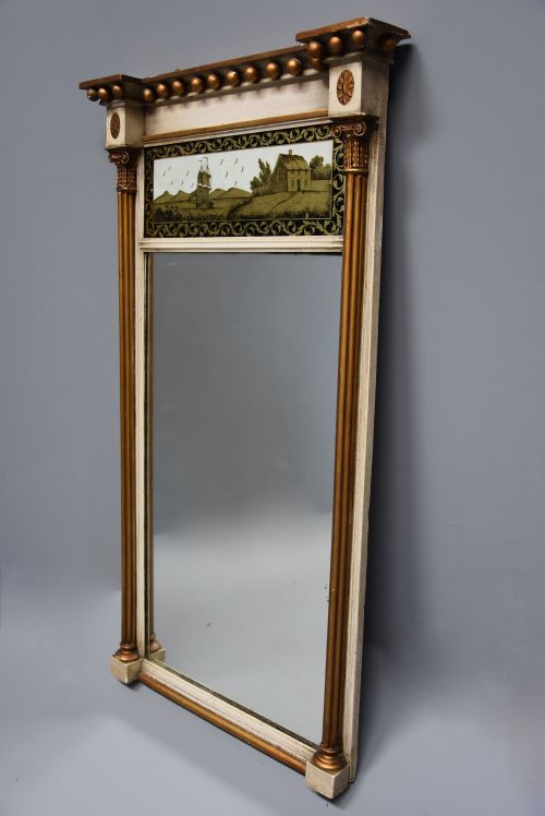 fig 1. Early 19th century Regency eglomise, gilt and painted pier mirror