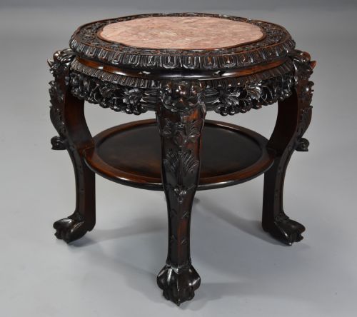 Late 19th Century Chinese Hardwood Circular Pot Stand or Low Table