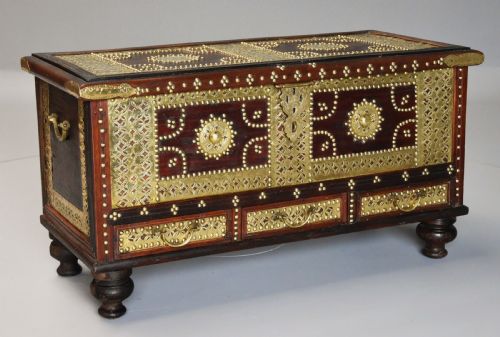 Mid 19th Century Hardwood Highly Decorative Zanzibar Traders Chest